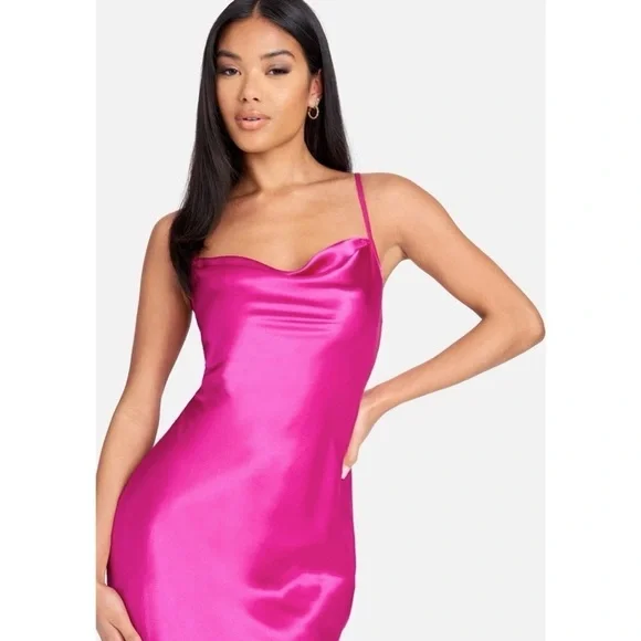 [Bebe] Fuchsia Pink Satin Dress - Picture 3 of 8